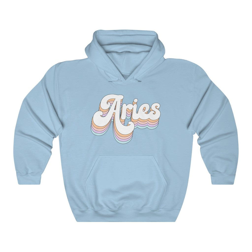 Aries Hooded Sweatshirt Retro Rainbow Pastel Hoodie - Fractalista Designs