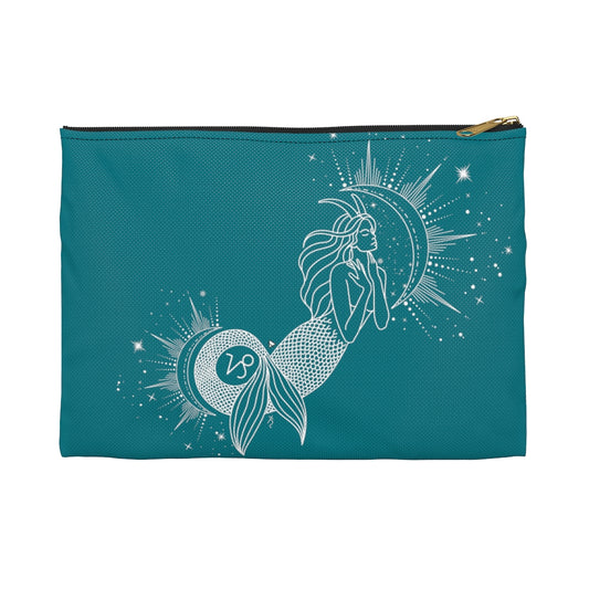 Capricorn "Ambition" Mermaid Goddess Sea Goat Teal Accessory Pouch - Fractalista Designs