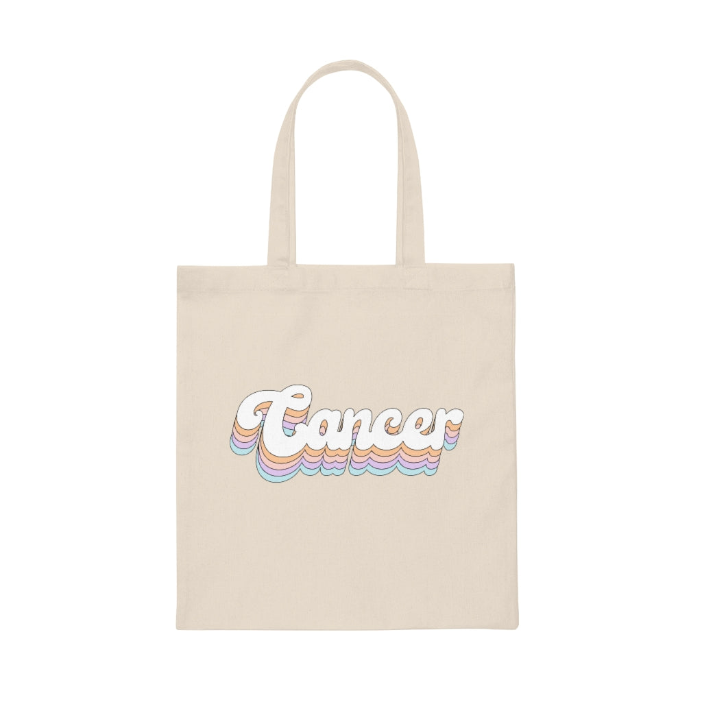 Cancer Retro Rainbow Canvas Tote Bag