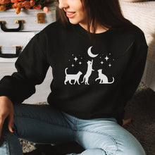 Black Cats Crescent Moon Halloween Crewneck Sweatshirt, Halloween sweatshirt, gift for cat lover, spooky season sweatshirt, oversized sweats