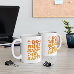 Do What Makes You Happy - Positive Quotes Coffee Mug, Retro Colorful Bubble Letters Tea Cup, Happy Quotes Coffee Cup