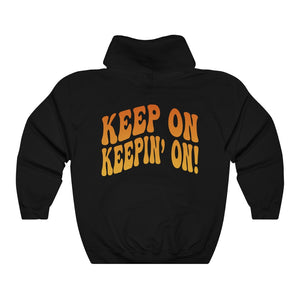 Keep on Keepin' On Smiley Face Hoodie, Oversized hoodie, Retro y2k style hooded sweatshirt positive words on back gift for vsco girl, sunset