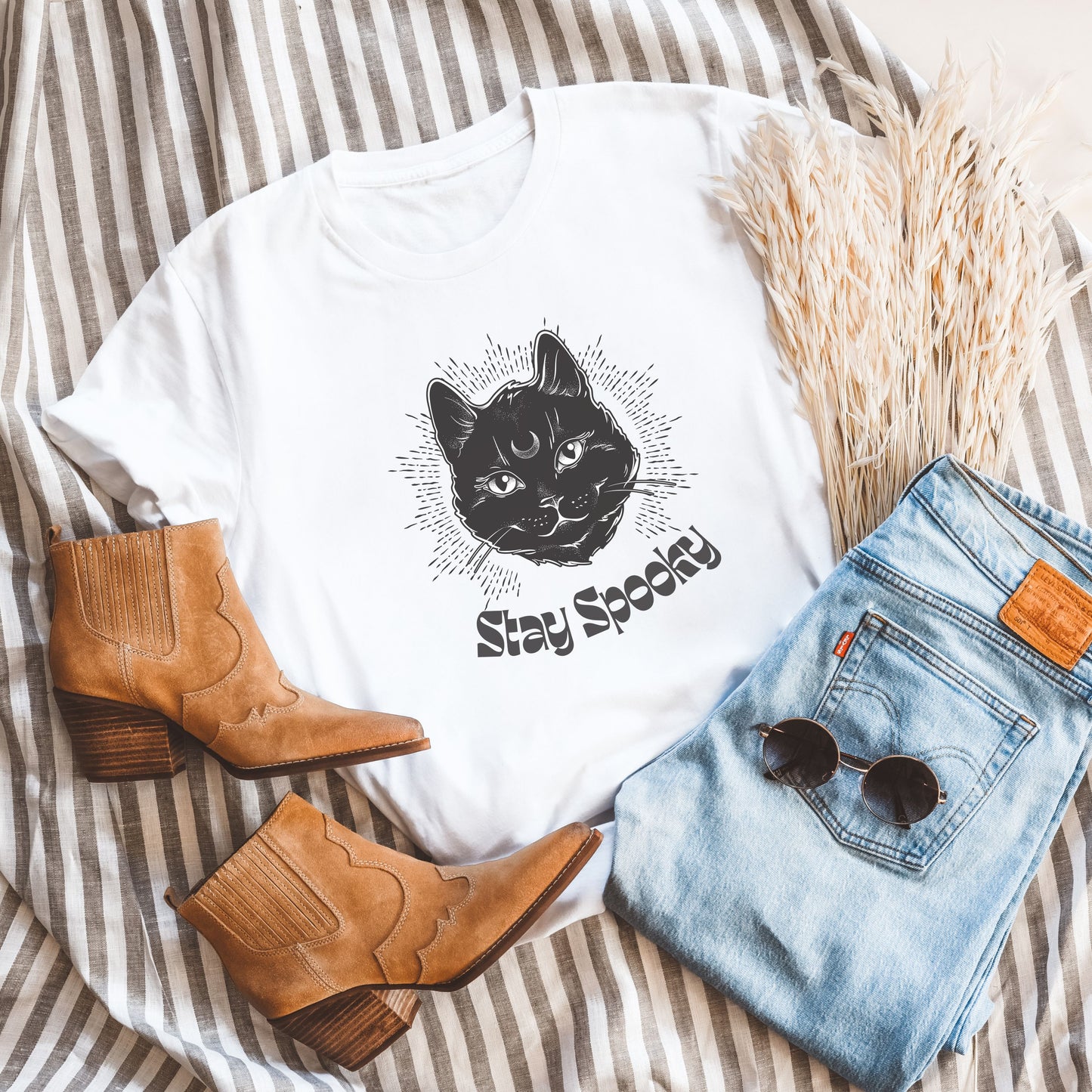 "Stay Spooky" Black Cat Halloween Shirt - Fractalista Designs