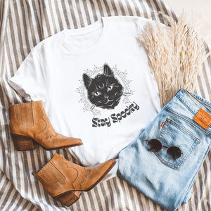 "Stay Spooky" Black Cat Halloween Shirt  with Funky Retro Wavy Font