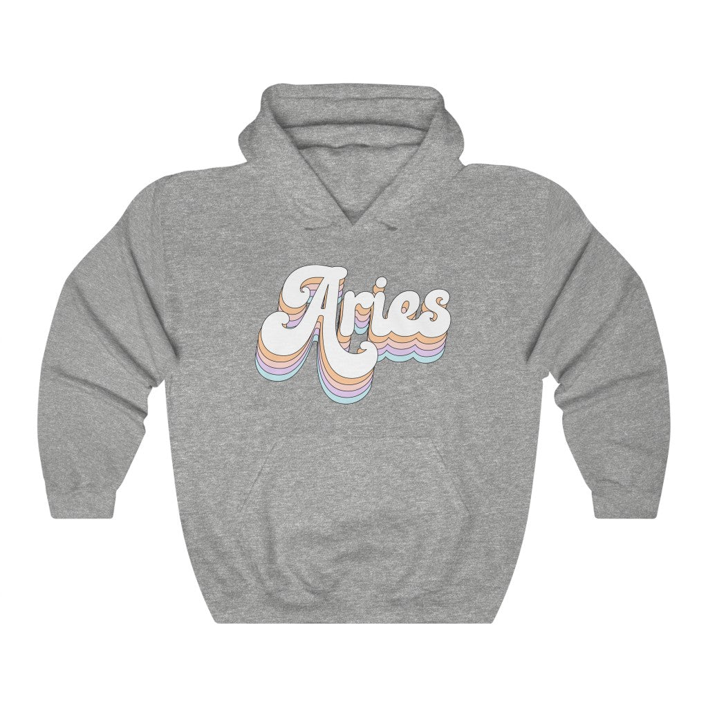 Aries Hooded Sweatshirt Retro Rainbow Pastel Hoodie - Fractalista Designs