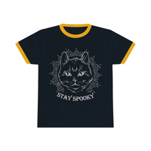 "Stay Spooky" Midnight Familiar Black Cat Unisex Ringer Tee