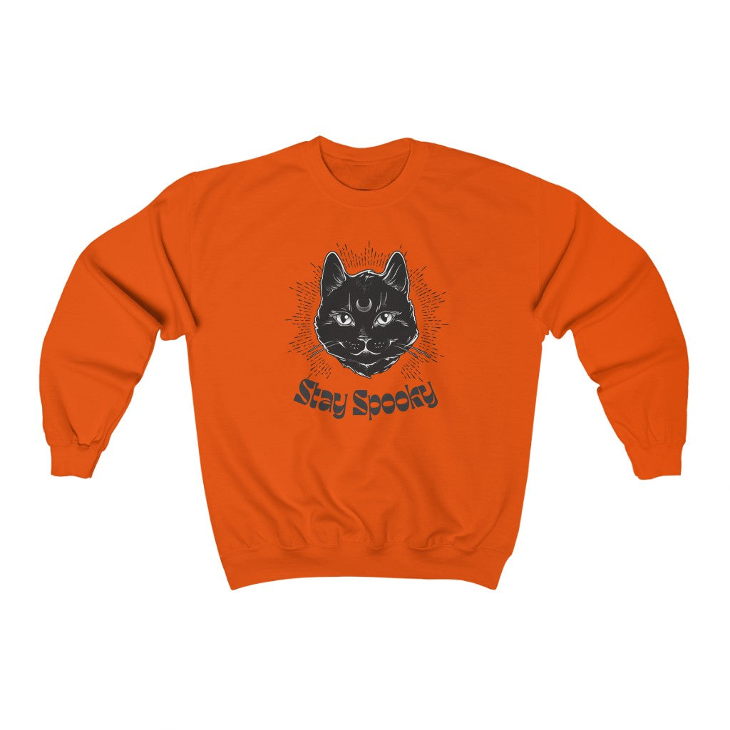 "Stay Spooky" Black Cat Halloween Crewneck Sweatshirt - Fractalista Designs