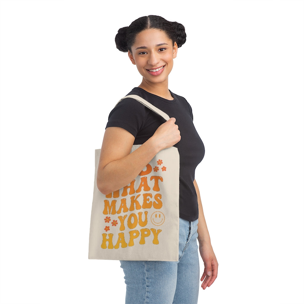 Do What Makes You Happy Retro Wavy Text Smiley Face Canvas Tote Bag - Fractalista Designs