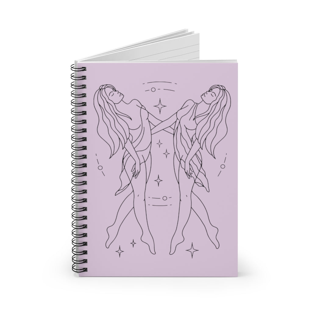 Gemini "Dynamic" Twin Goddesses Zodiac Astrology Spiral Notebook in Orchid - Fractalista Designs