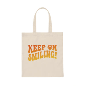 Keep on Smiling Red-Orange Gradient Canvas Tote Bag