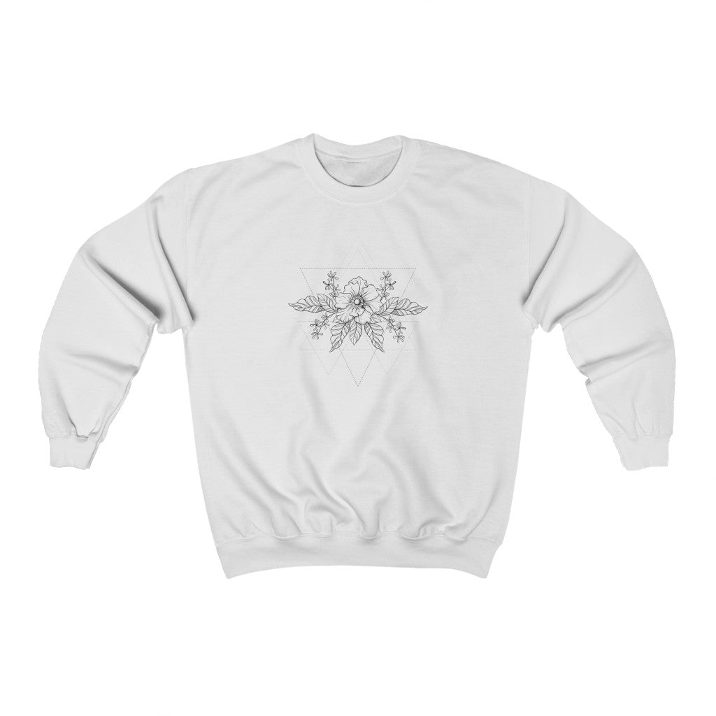 Anemone Simple Flower Geometric Tattoo Design "Wild Geometry" Unisex Heavy Blend™ Crewneck Sweatshirt - Fractalista Designs