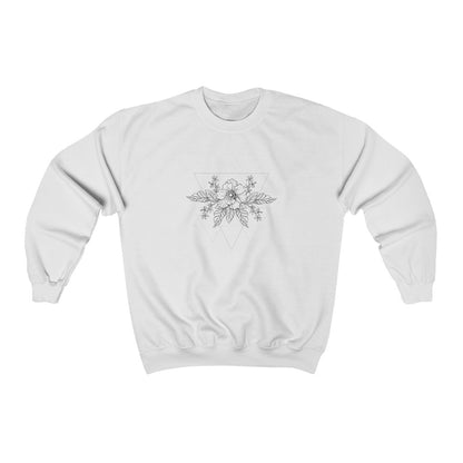 Anemone Simple Flower Geometric Tattoo Design "Wild Geometry" Unisex Heavy Blend™ Crewneck Sweatshirt - Fractalista Designs