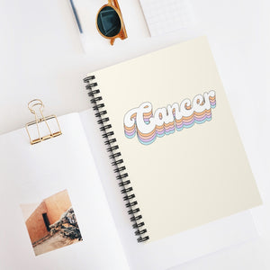 Cancer Zodiac Spiral Notebook - Ruled Line, Cancer Zodiac Gift, Retro Rainbow Cancer Astrology Gift, Cancer Horoscope Gift
