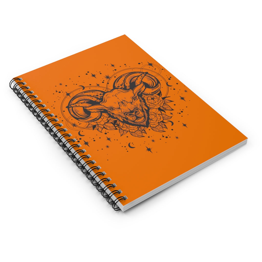 Aries Ram "Aries Renewal" Zodiac Astrology Spiral Notebook in Spanish Orange - Fractalista Designs