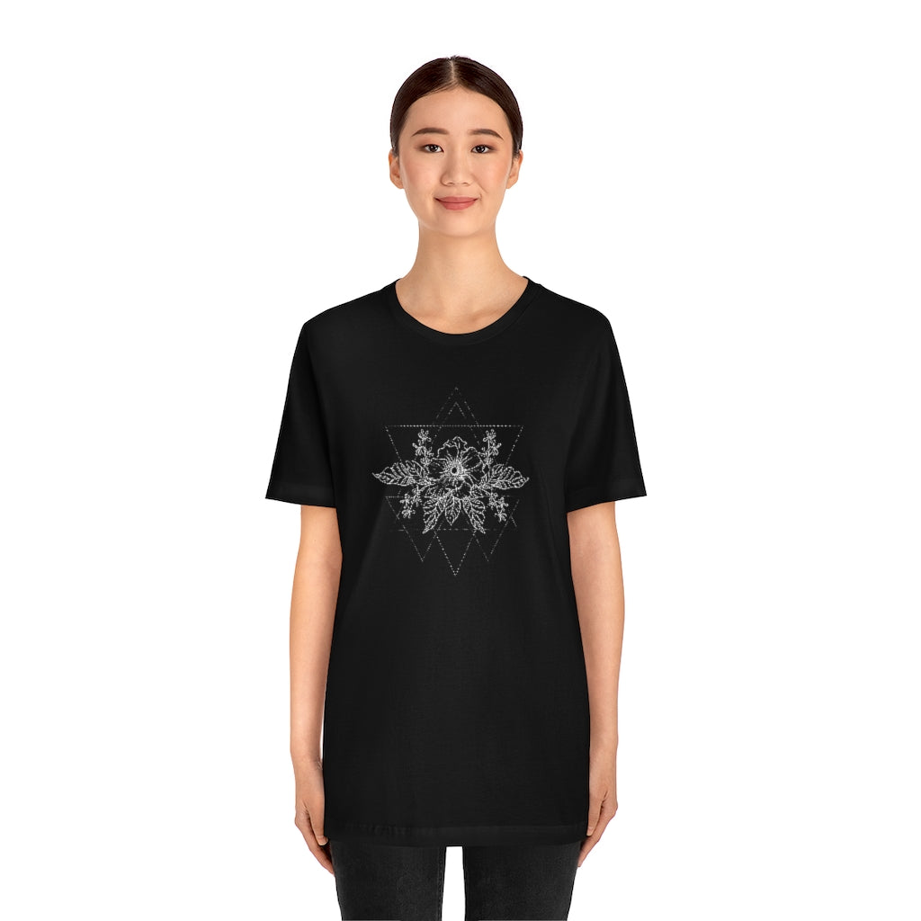 Anemone Simple Flower Geometric Tattoo Design "Wild Geometry" Unisex Jersey Short Sleeve Tee - Fractalista Designs