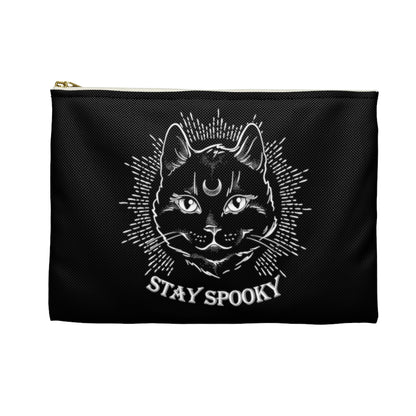 "Stay Spooky" Midnight Familiar Black Cat Accessory Pouch - Fractalista Designs