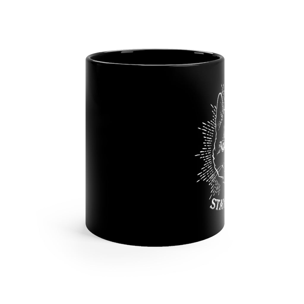 "Stay Spooky" Midnight Familiar Black Cat Black mug 11oz - Fractalista Designs
