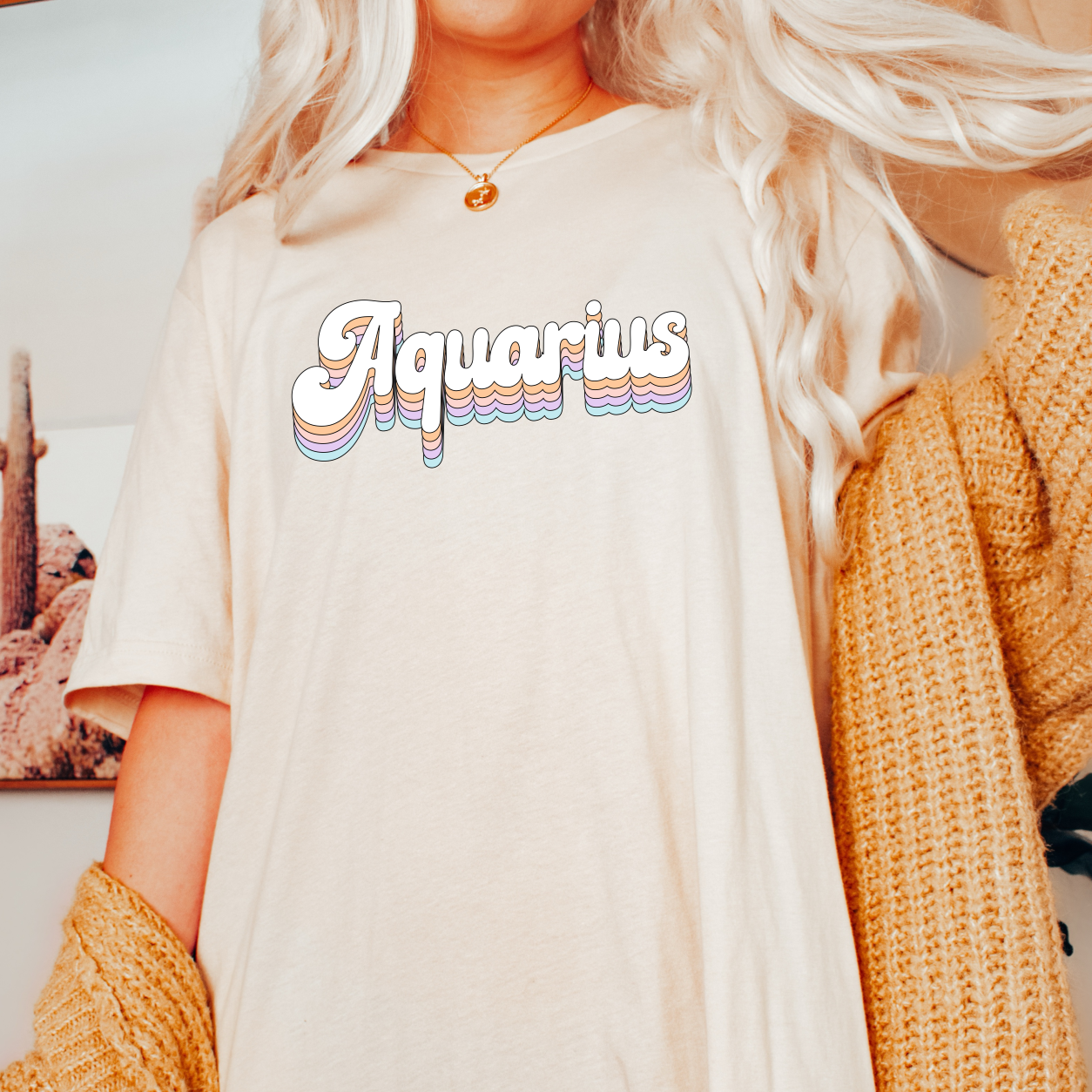 Aquarius Retro Rainbow Astrology Shirt - Fractalista Designs
