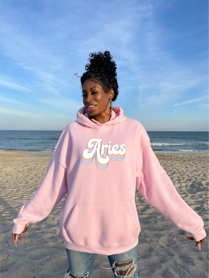 Aries Hooded Sweatshirt Retro Rainbow Pastel Hoodie - Fractalista Designs