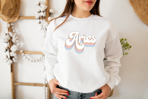 Aries oversized crewneck sweatshirt, Retro Rainbow Pastel Sweat shirt, Gift for Aries woman, Zodiac Horoscope, trendy aesthetic sun sign