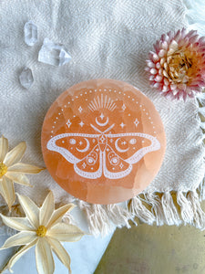 "Butterfly" PEACH Selenite Crystal Disk Spring Easter Home Decor