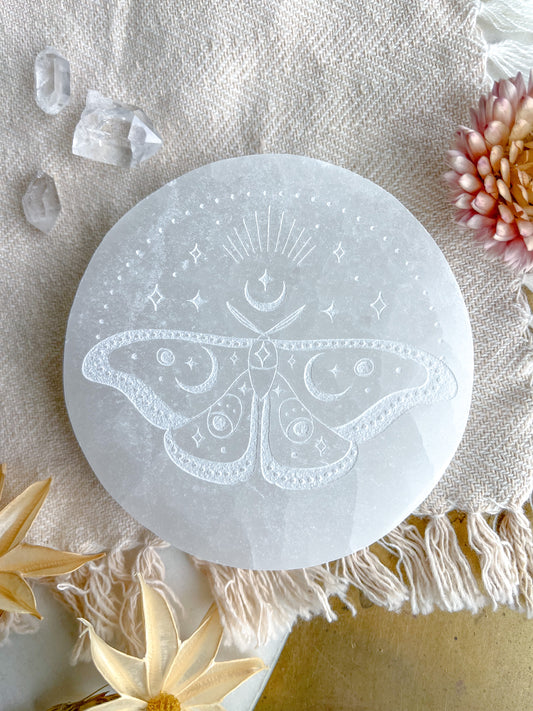 "Butterfly" WHITE Selenite Crystal Disk Spring Floral Easter Home Decor - Fractalista Designs