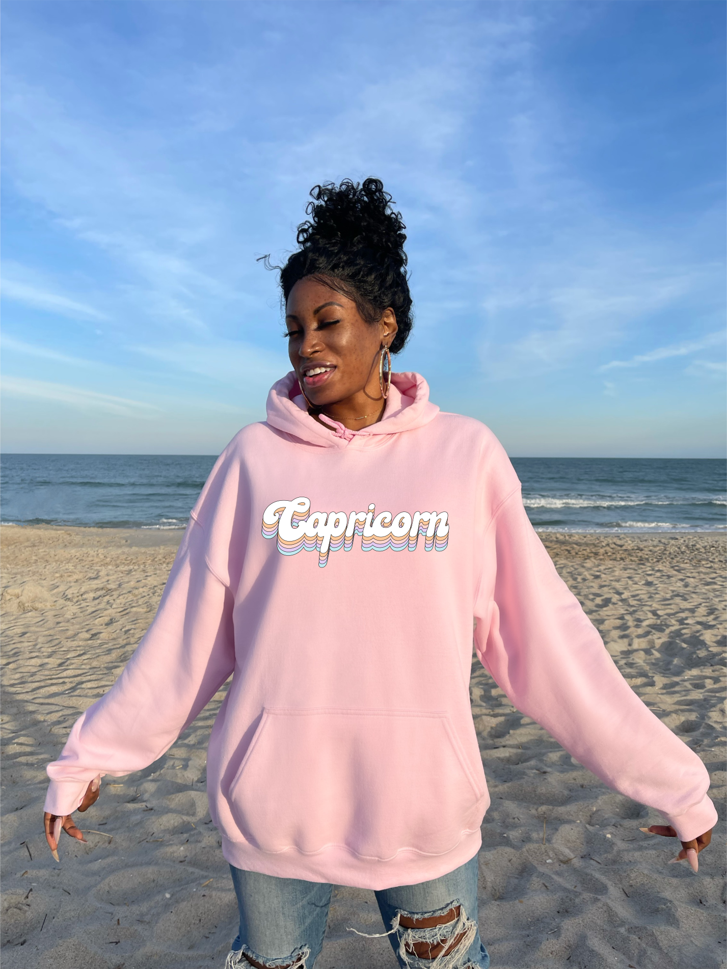 Capricorn printed hoodie with 2025 sequins