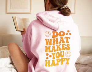 Do what makes you happy Oversized hoodie VSCO girl, words on back, positive, retro hippy trendy aesthetic, gift for teen, hooded sweatshirt