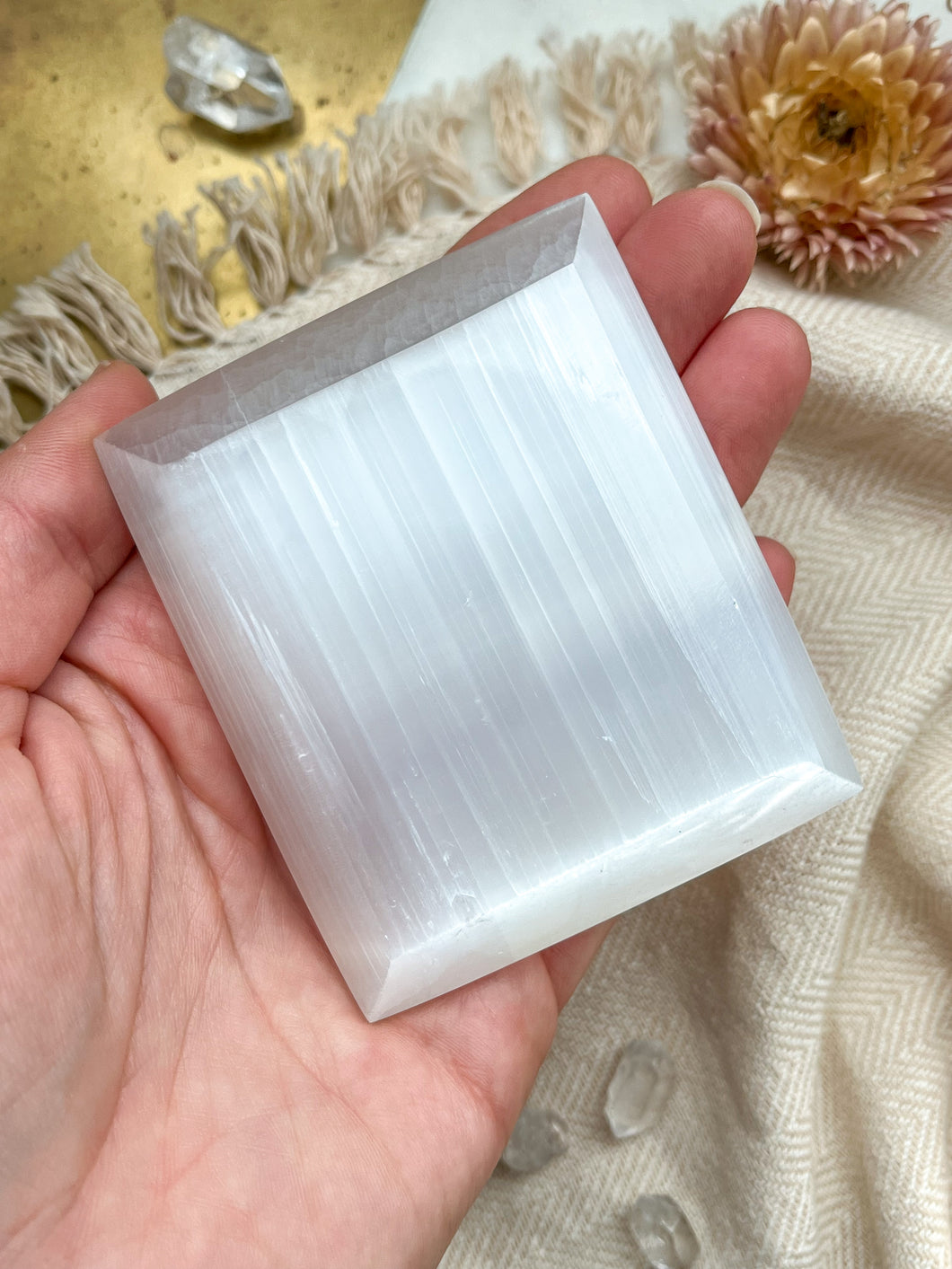 Square High Gloss Satin Spar Selenite Crystal Gem Decor Gift