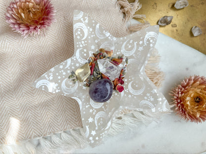 "Celestial Bodies" Star-Shaped Selenite Offering Bowl Jewelry Trinket Dish - Fractalista Designs
