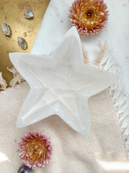 "Henna Prayer" Star-Shaped Selenite Offering Bowl Jewelry Trinket Dish - Fractalista Designs