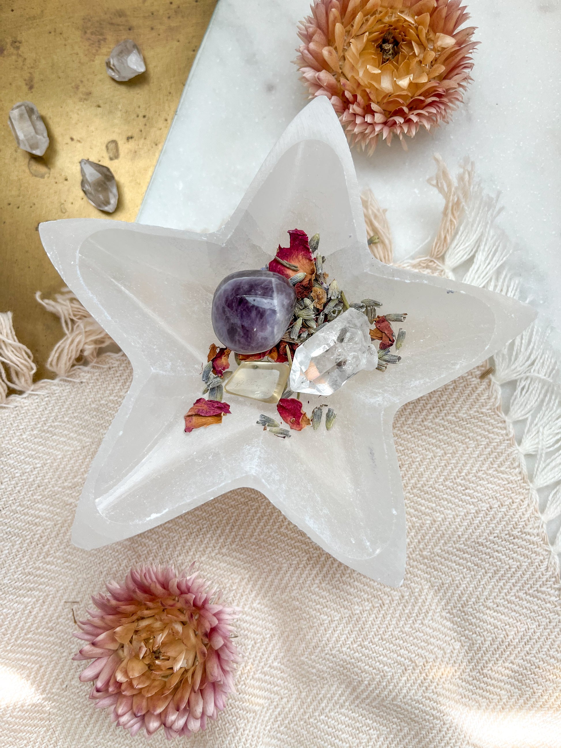"Henna Prayer" Star-Shaped Selenite Offering Bowl Jewelry Trinket Dish - Fractalista Designs