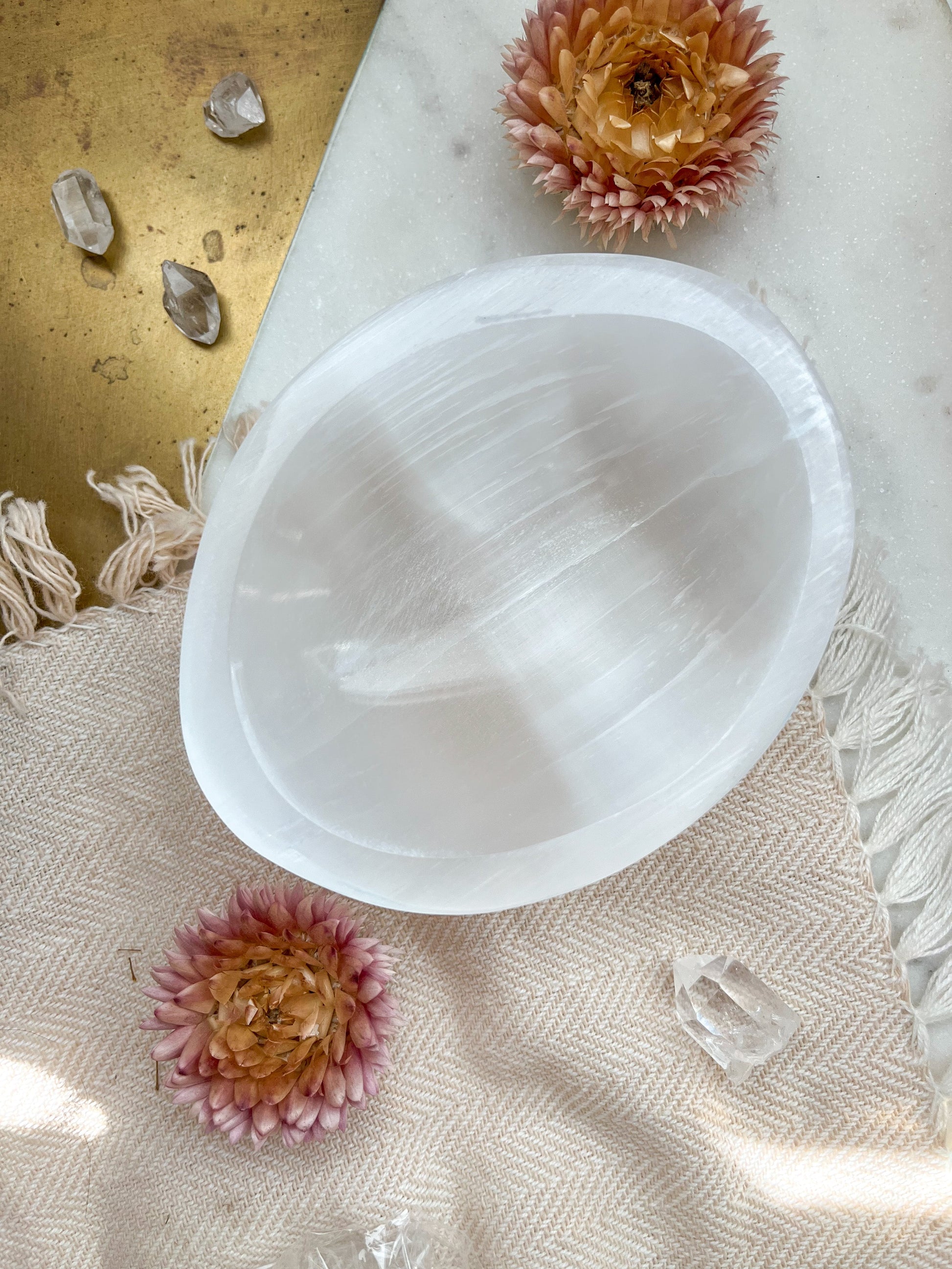 "Henna Prayer" Oval Selenite Satin Spar Offering Bowl Trinket Dish - Fractalista Designs