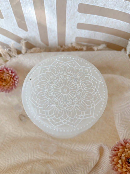 "Radiate Bliss" Mandala Selenite Jewelry Trinket Box - Fractalista Designs