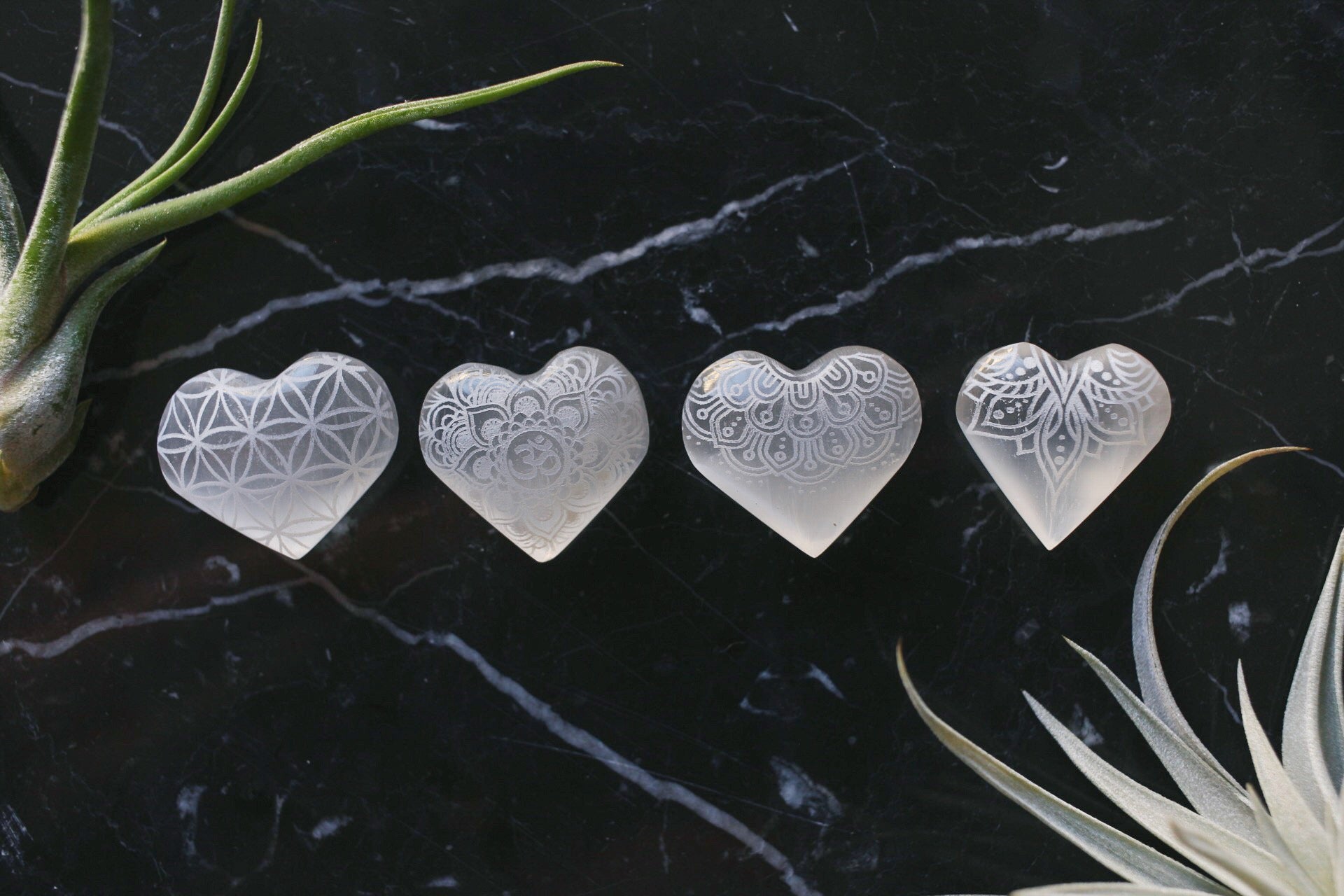 Etched Selenite Heart "Lotus Belle" - Fractalista Designs