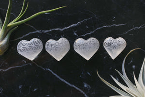 Etched Selenite Heart "Lotus Belle" *CLEARANCE*  2ND QUALITY OR DAMAGED - FINAL SALE