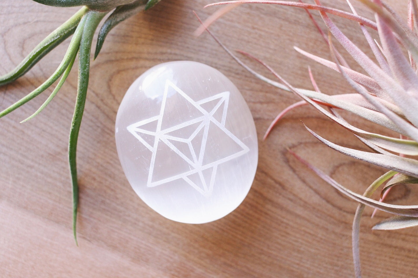 Etched Selenite Palmstone "Merkaba" *CLEARANCE* 2ND QUALITY OR DAMAGED - FINAL SALE - Fractalista Designs