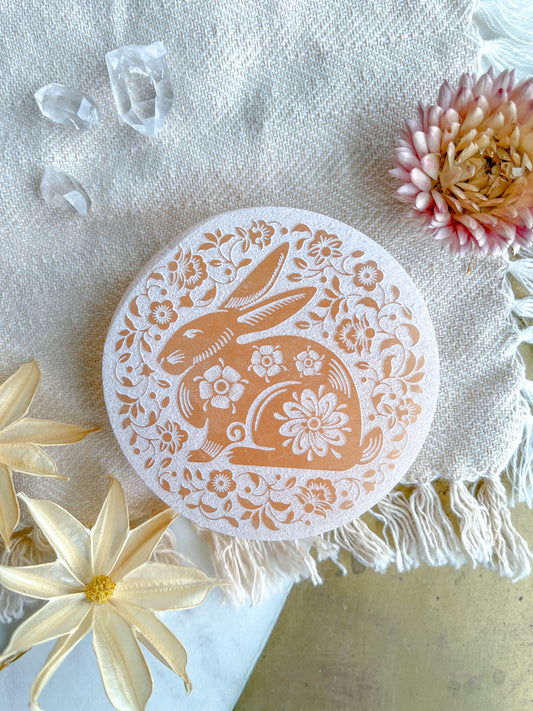 "White Rabbit" Easter Spring PEACH Selenite Crystal Floral Gift Home Decor - Fractalista Designs