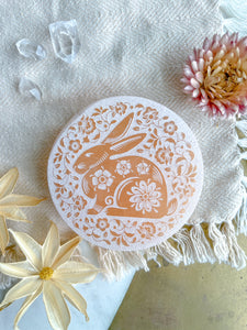 "White Rabbit" Easter Spring PEACH Selenite Crystal Floral Gift Home Decor