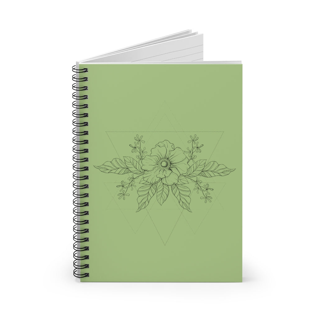 Anemone Simple Flower Geometric Tattoo Design "Wild Geometry" Spiral Notebook in Olivine - Fractalista Designs