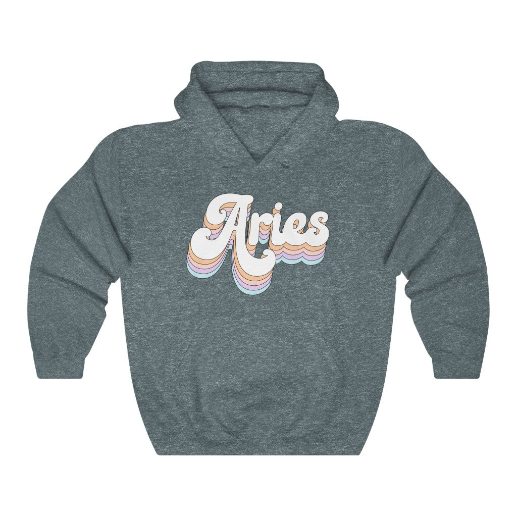 Aries Hooded Sweatshirt Retro Rainbow Pastel Hoodie - Fractalista Designs