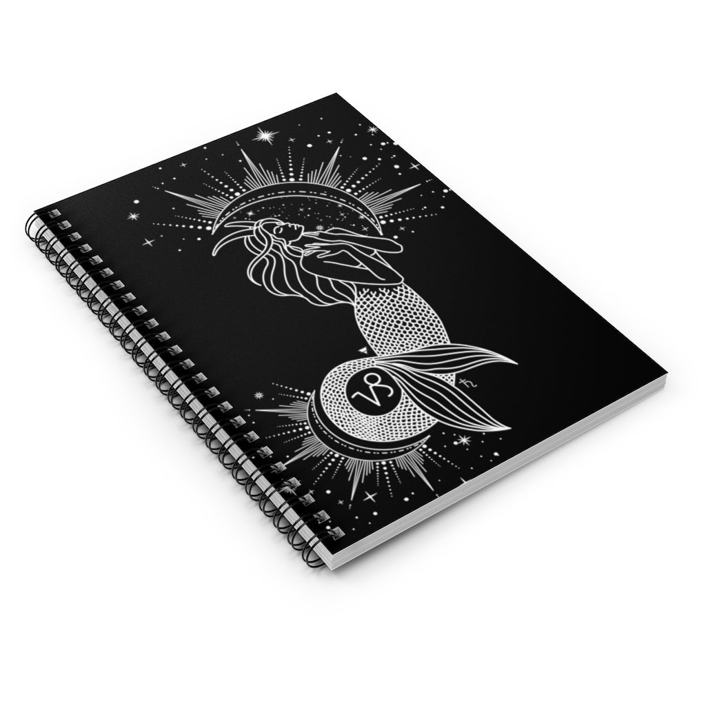 Capricorn "Ambition" Mermaid Goddess Spiral Notebook - Ruled Line - Fractalista Designs