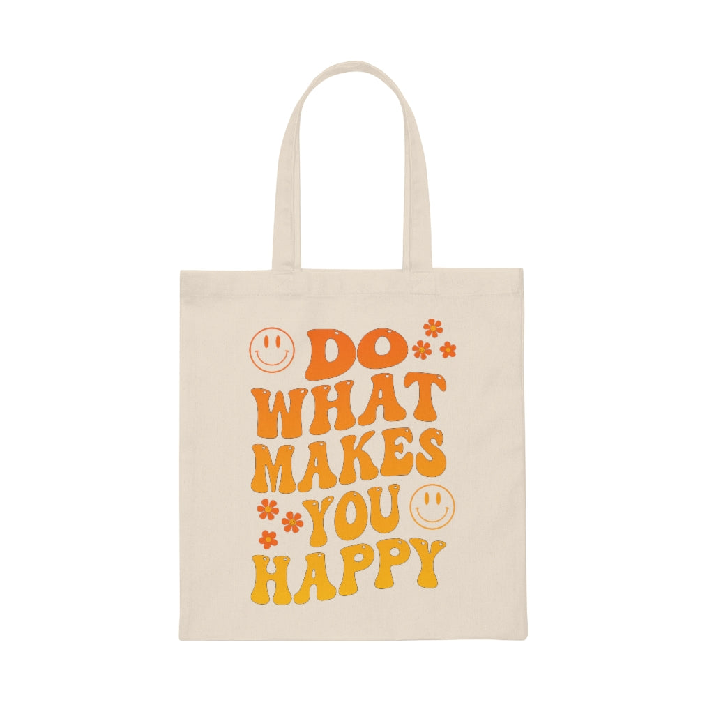 Do What Makes You Happy Retro Wavy Text Smiley Face Canvas Tote Bag