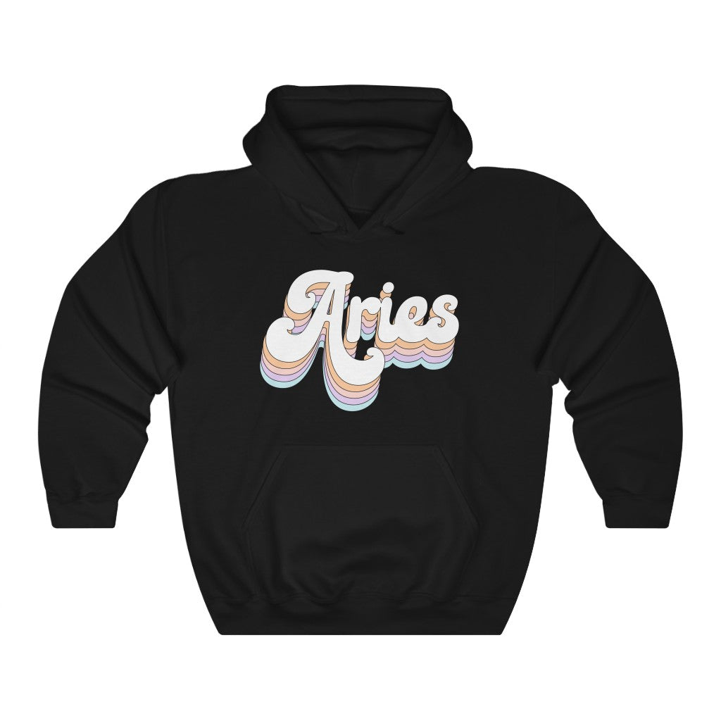 Aries Hooded Sweatshirt Retro Rainbow Pastel Hoodie - Fractalista Designs