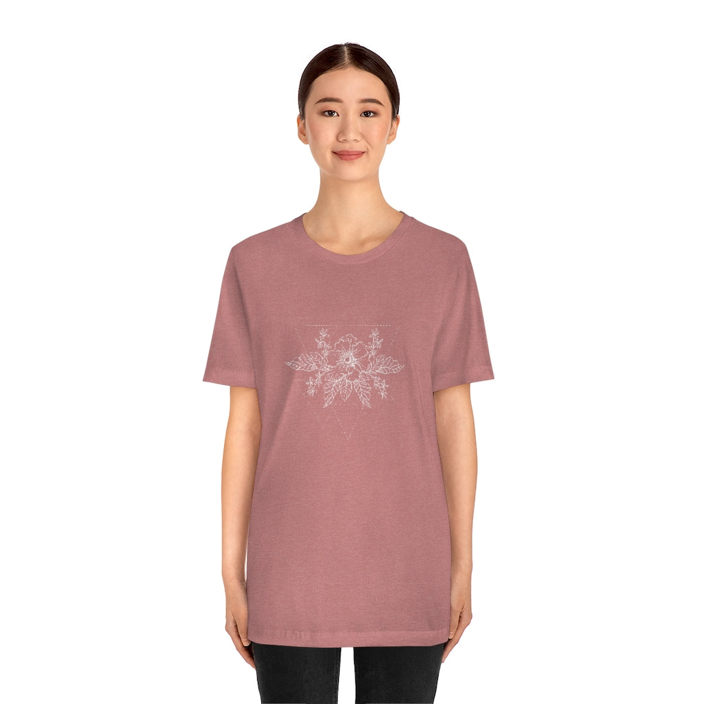 Anemone Simple Flower Geometric Tattoo Design "Wild Geometry" Unisex Jersey Short Sleeve Tee - Fractalista Designs