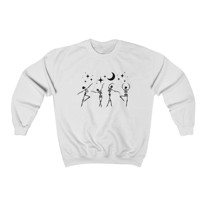 Skeletons Dancing under Crescent Moon and Stars Halloween Crewneck Sweatshirt