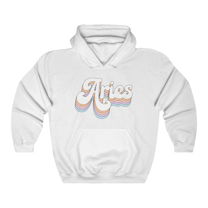 Aries Hooded Sweatshirt Retro Rainbow Pastel Hoodie - Fractalista Designs