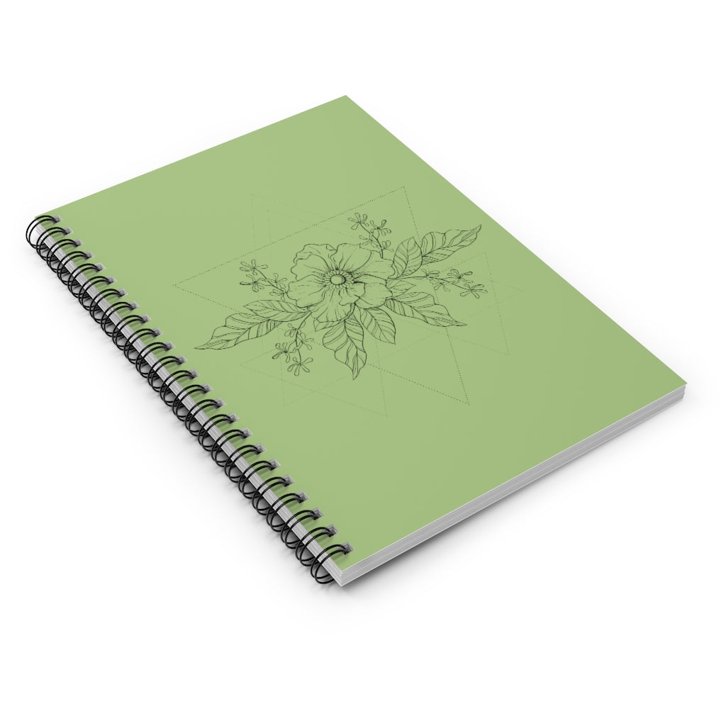 Anemone Simple Flower Geometric Tattoo Design "Wild Geometry" Spiral Notebook in Olivine - Fractalista Designs