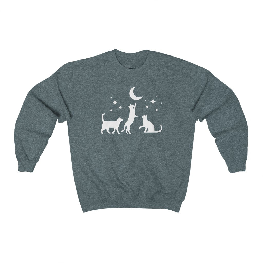 Black Cats Crescent Moon Halloween Crewneck Sweatshirt - Fractalista Designs