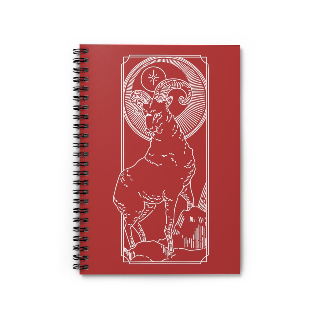 Aries Ram "I AM" Zodiac Astrology Spiral Notebook in Deep Red - Fractalista Designs